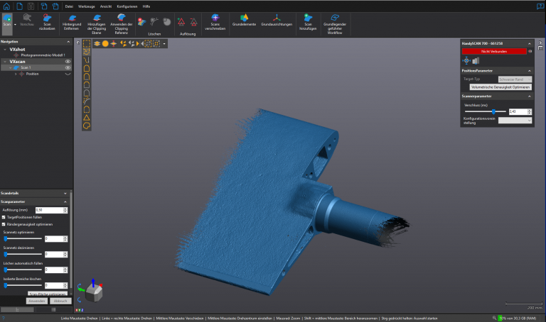 Blue 3D rendering of guide vane in VXelements